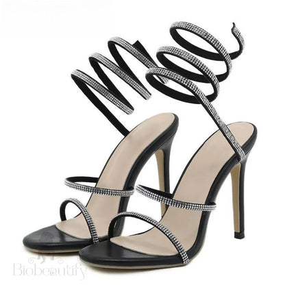 Crystal Ankle Cross Strap Sandals For Women Black / 37