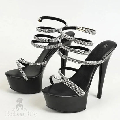 Crystal Ankle Strap Super High Heel Sandals For Women