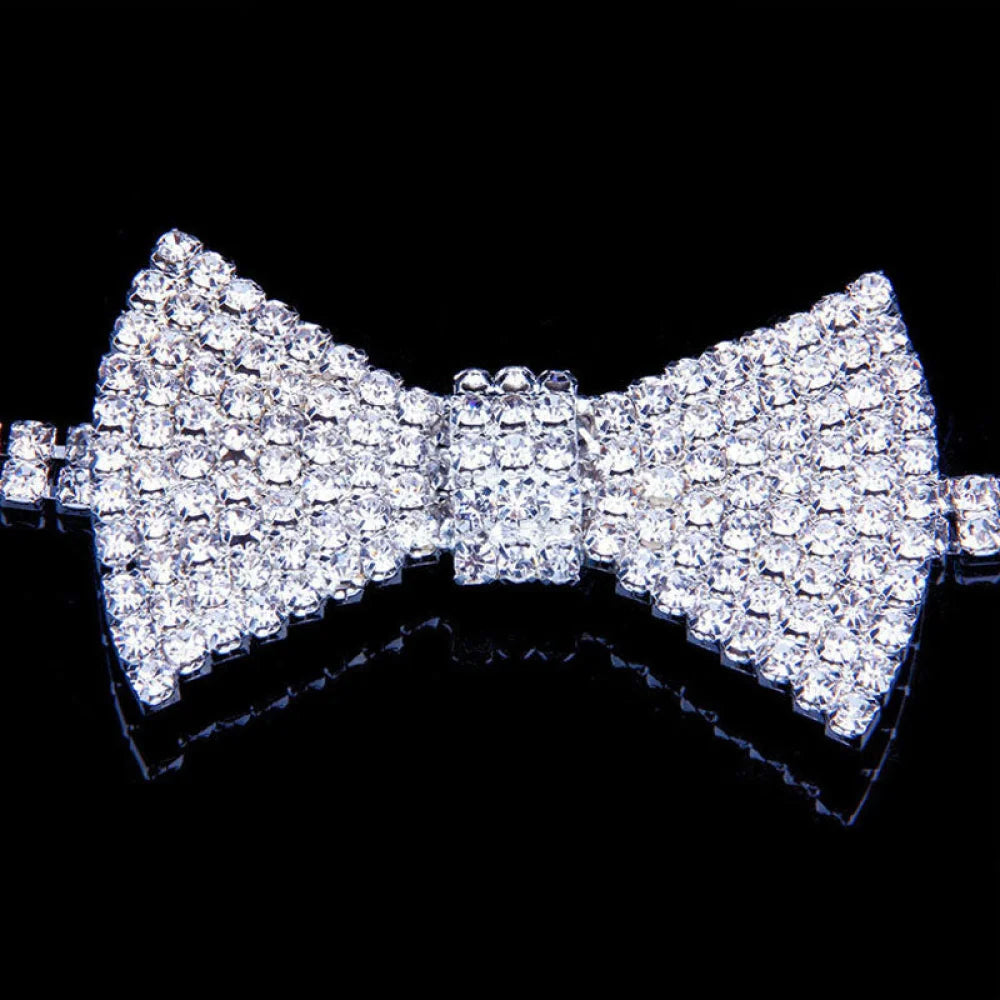 Crystal Bow Detail Choker Necklace - Silver