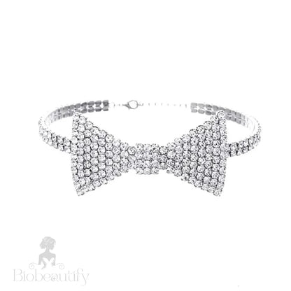 Crystal Bow Detail Choker Necklace - Silver One Size /