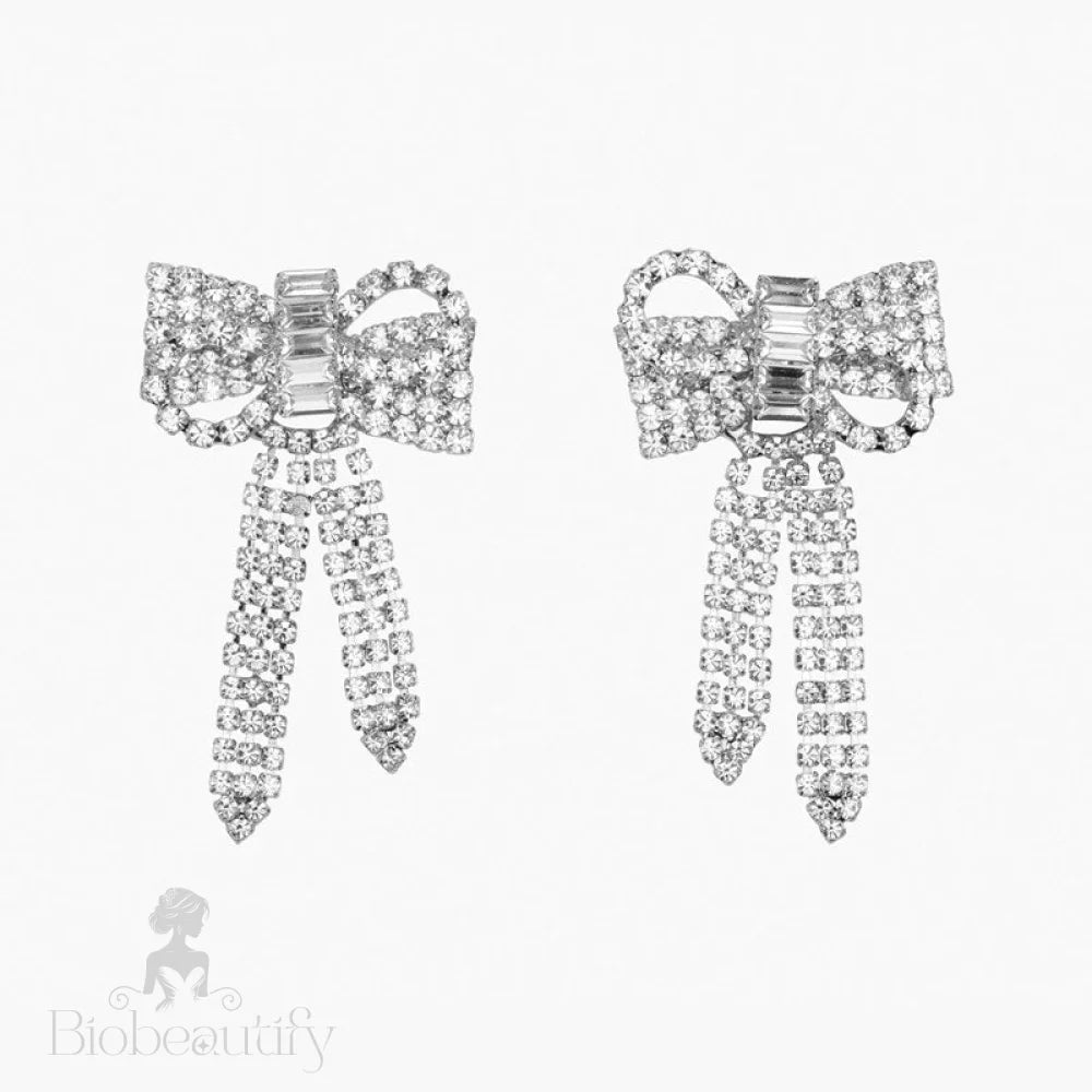 Crystal Bow Drop Earrings Silver One Size /