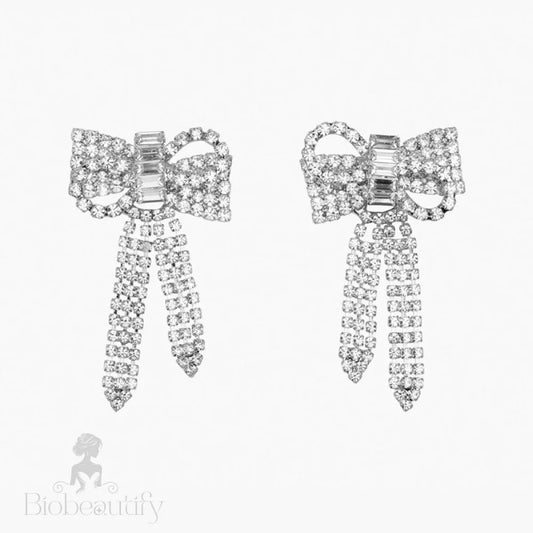 Crystal Bow Drop Earrings Silver One Size /