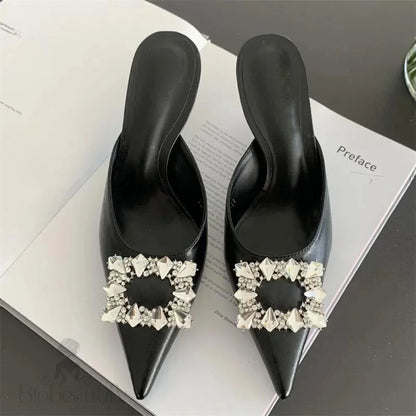 Crystal Buckle Slingback Pumps Slipper For Women Black / 38