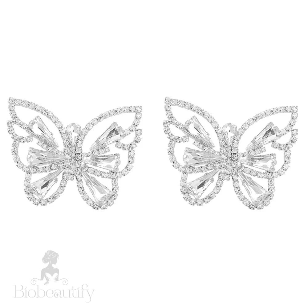 Crystal Butterfly Earrings With Shimmery Silver Plating