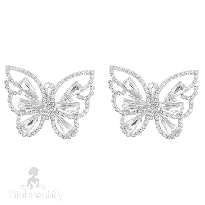 Crystal Butterfly Earrings With Shimmery Silver Plating