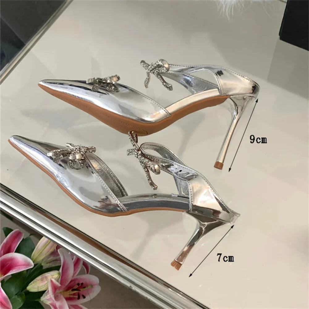 Crystal Butterfly-Knot Pointed Toe Women Pumps Mule Shoes