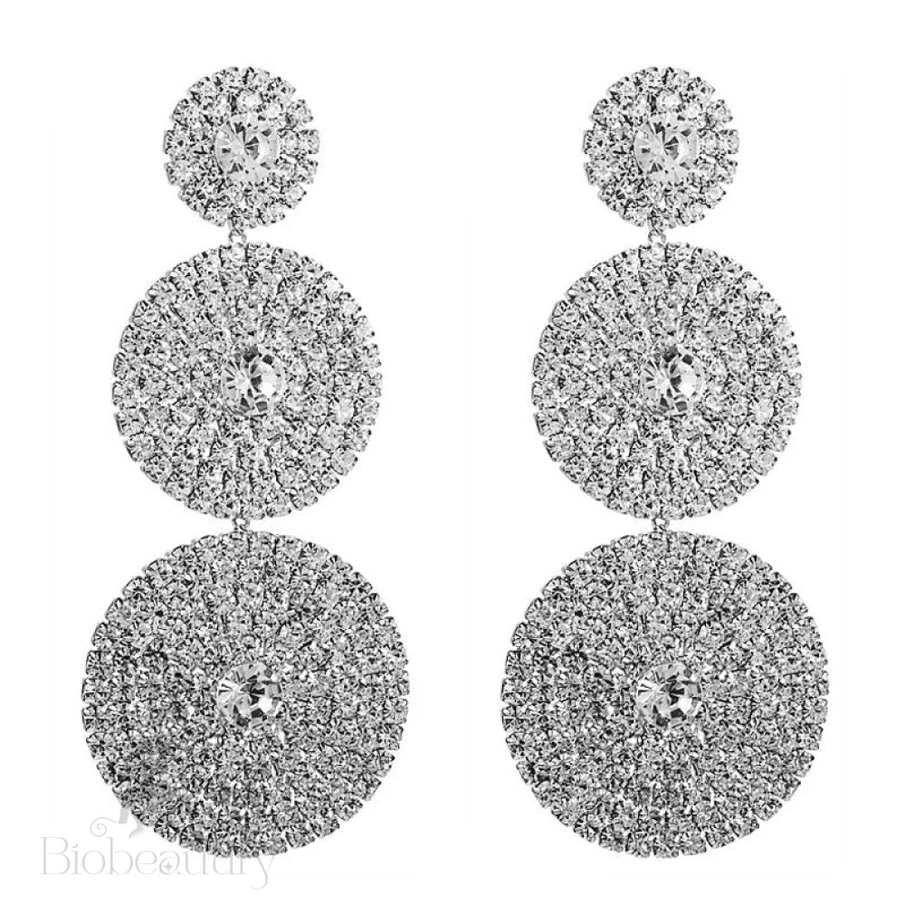 Crystal Circle Triple Drop Earrings Silver