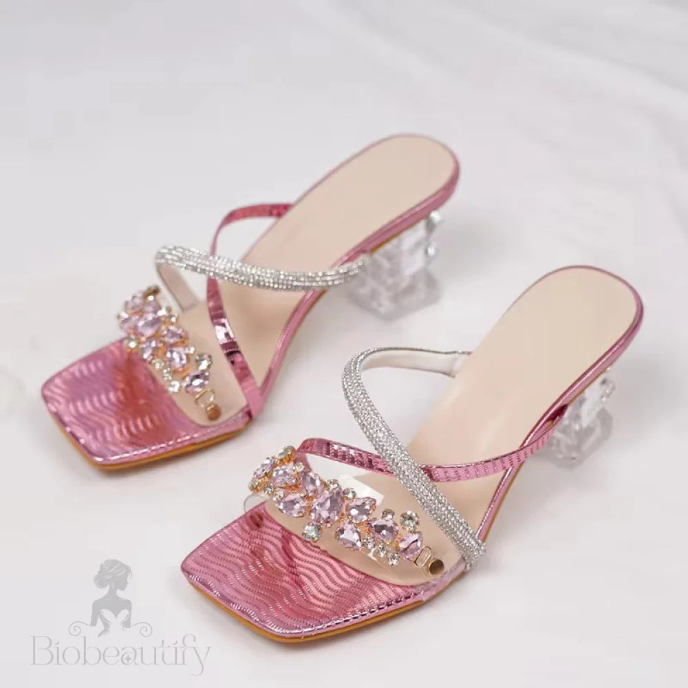 Crystal Clear High Heel Sandals For Women Pink / 35