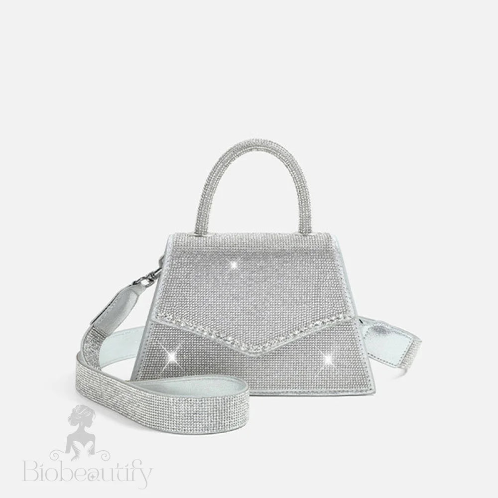 Crystal Embellished Foldover Top Handle Crossbody Bag In Silver One Size /