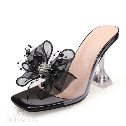 Crystal Flowers Clear Heels