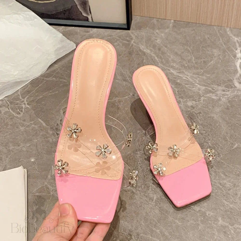 Crystal Flowers Designer Sandal Pvc Transparent Shoes