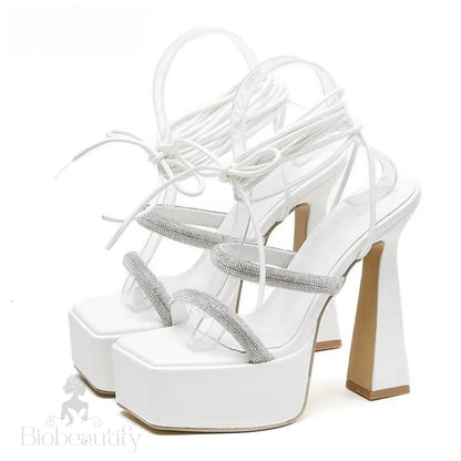 Crystal High Heels Sandals For Women White / 42