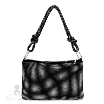 Crystal Knot Trim Shoulder Bag Black