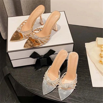 Crystal Narrow Band Women Slipper High Heels