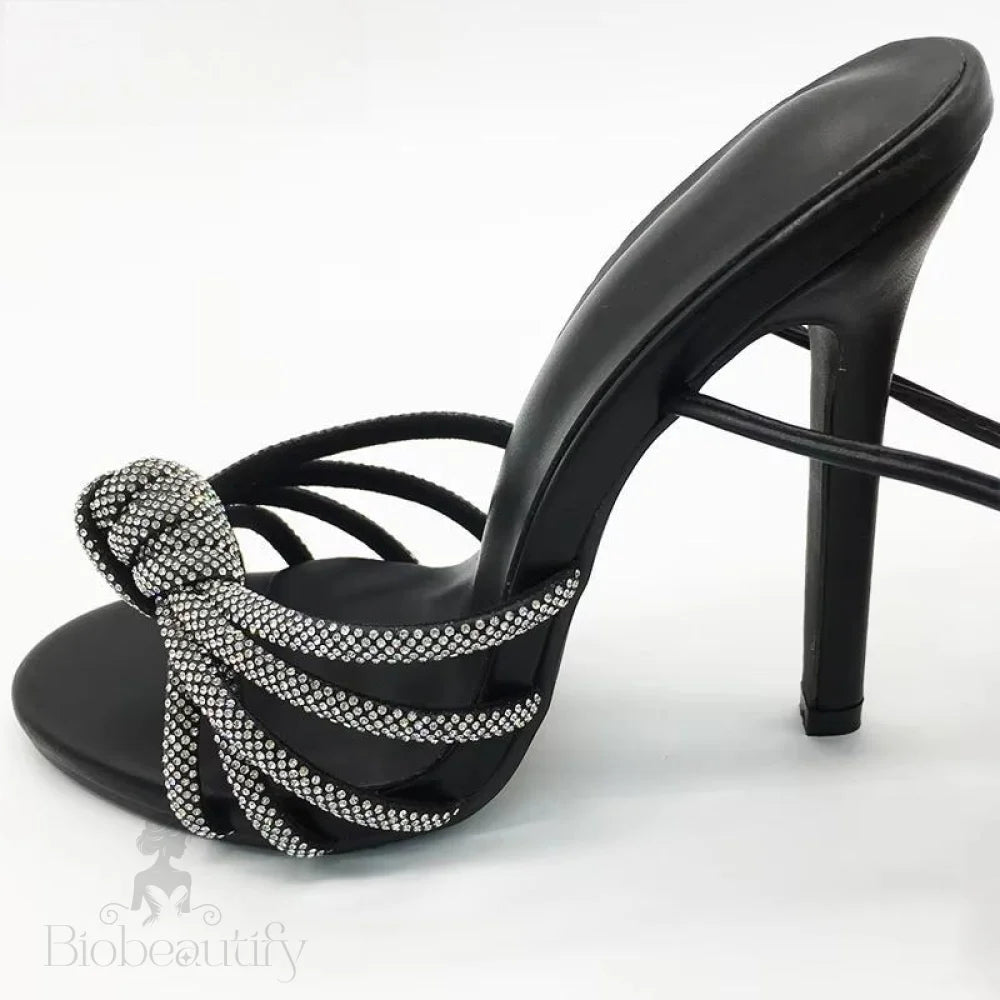 Crystal Peep Toe Ankle Strap Sandals With Thin Heels For Women’s Party Or Stripping