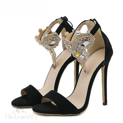 Crystal Peep Toe Sandal With Zipper Cover High Heels