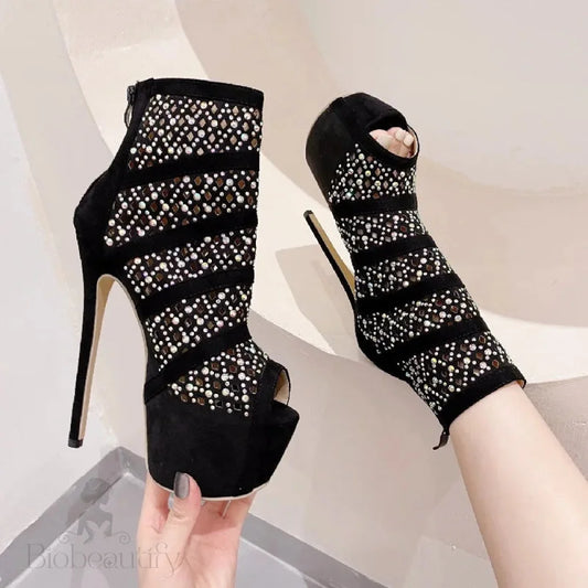 Crystal Platform High Heels Boots Sandals For Women Black / 41