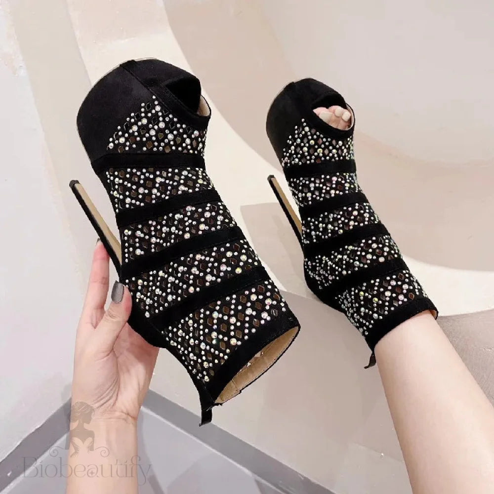 Crystal Platform High Heels Boots Sandals For Women Black / 42