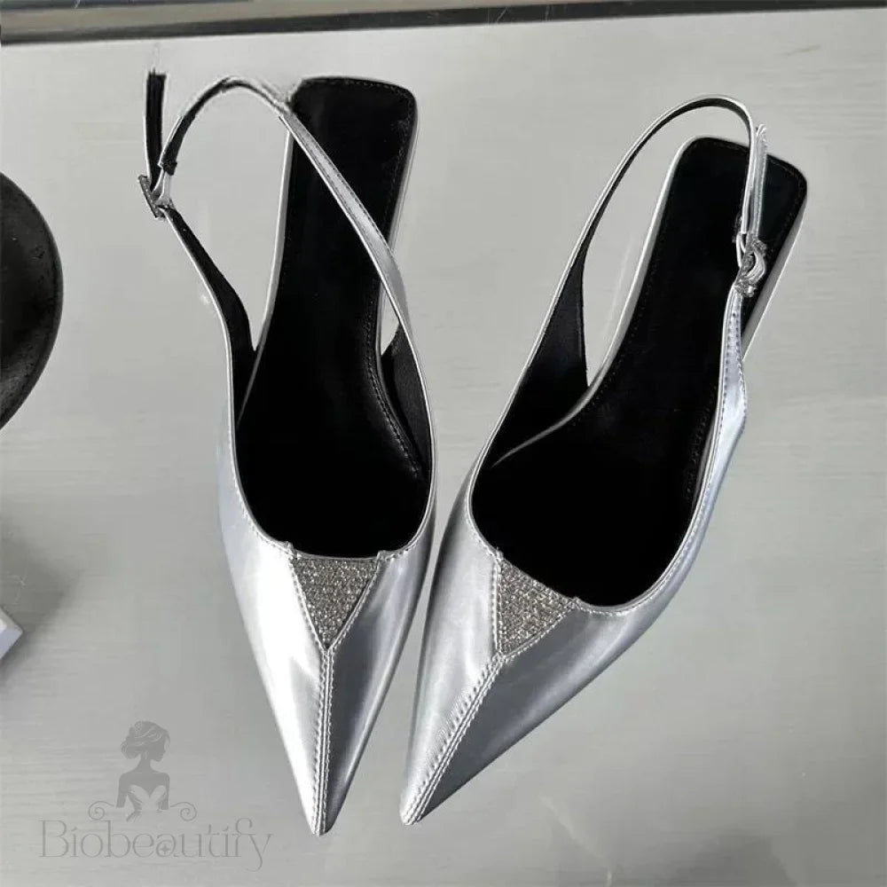 Crystal Pointed Toe Women Pumps With Designer Low Heels Sandals