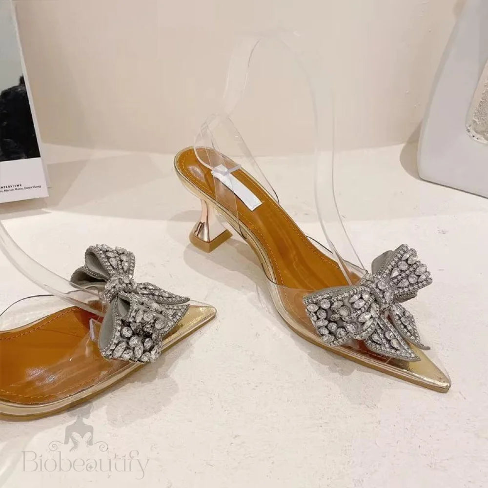 Crystal Sequined Bowknot Silver Women Pumps With Low And High Heels For Spring Autumn