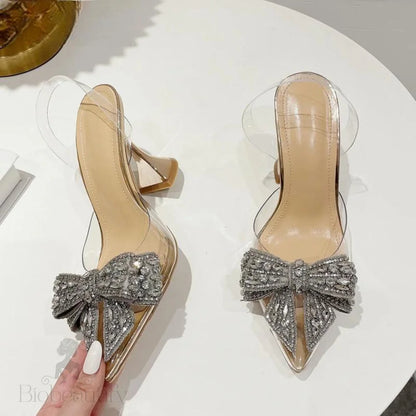 Crystal Sequined Bowknot Women Pumps With Sexy Pointed Toe High Heels