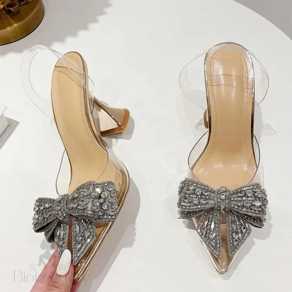 Crystal Sequined Bowknot Women Pumps With Sexy Pointed Toe High Heels