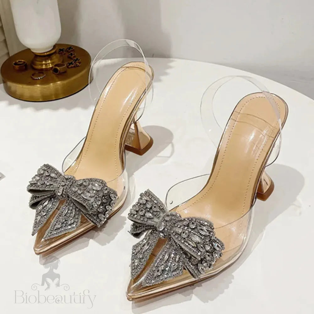 Crystal Sequined Bowknot Women Pumps With Sexy Pointed Toe High Heels