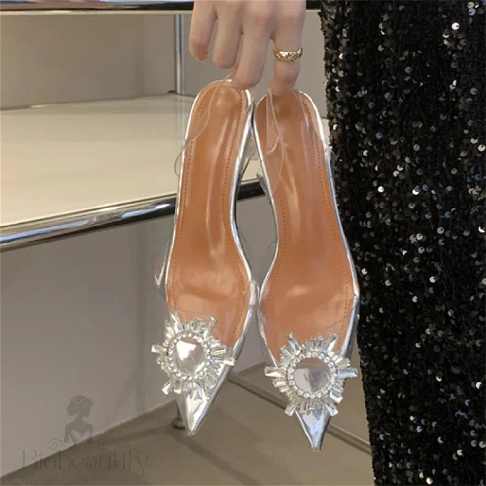 Crystal Shallow Mules Shoes For Women With Pointed Toe