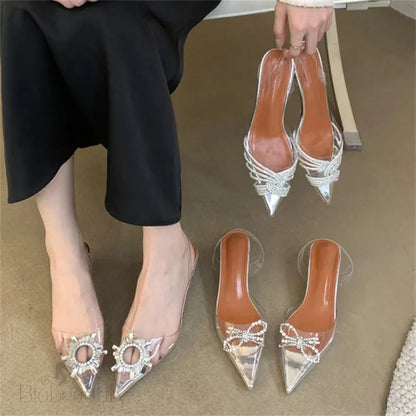 Crystal Shallow Mules Shoes For Women With Pointed Toe