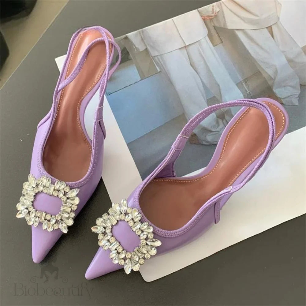 Crystal Women Pumps Shoes With Thin Heels For Summer Fashion Purple / 36