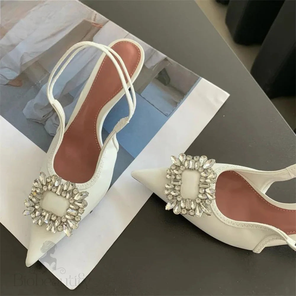 Crystal Women Pumps Shoes With Thin Heels For Summer Fashion White / 36