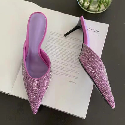 Crystal Women Slippers With Thin Low Heels