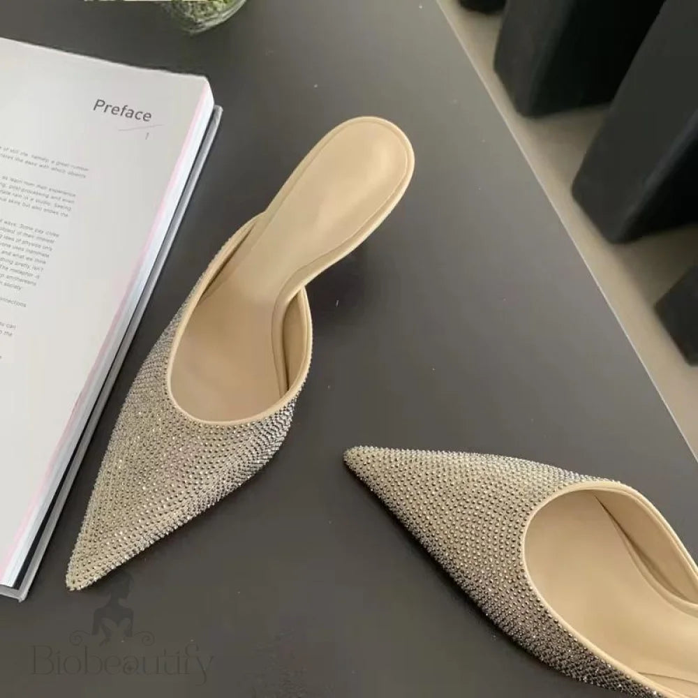 Crystal Women Slippers With Thin Low Heels