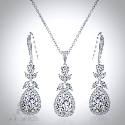 Cubic Zirconia Bridal Backdrop Necklace And Earrings Set - Silver Rose Gold Options