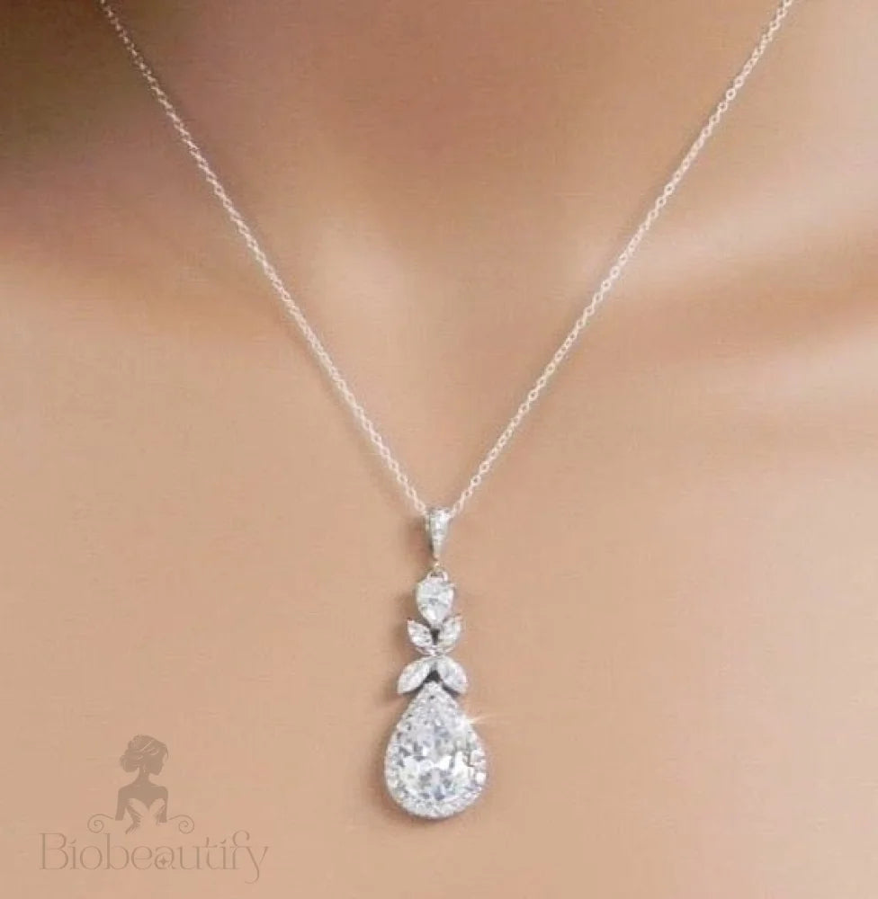 Cubic Zirconia Bridal Backdrop Necklace And Earrings Set - Silver Rose Gold Options