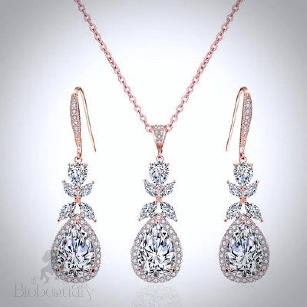 Wedding Jewelry - Cubic Zirconia Bridal Backdrop Necklace and Earrings Set