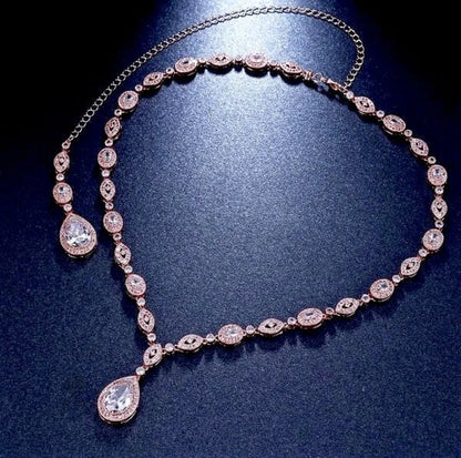 Cubic Zirconia Bridal Backdrop Necklace In Silver And Rose Gold