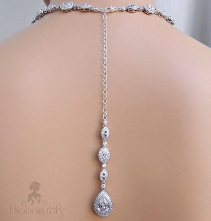 Cubic Zirconia Bridal Backdrop Necklace In Silver And Rose Gold