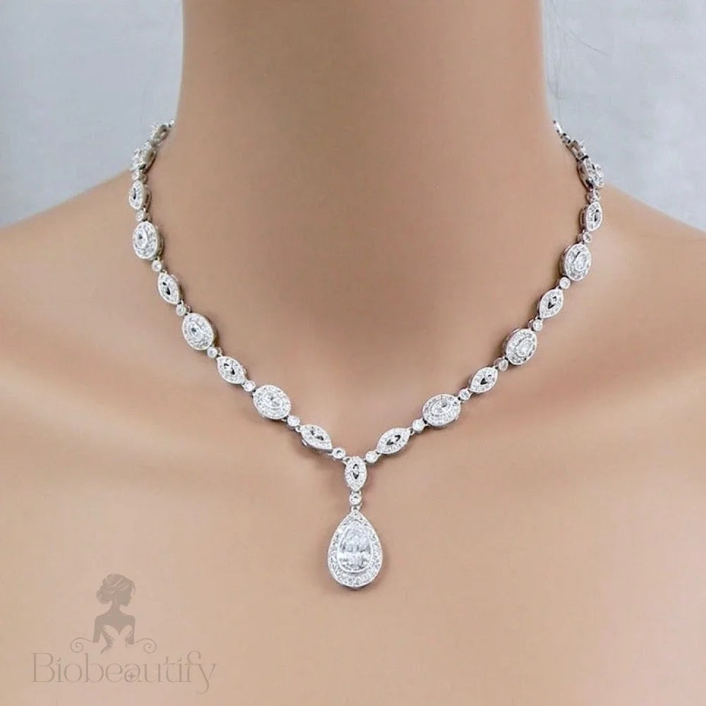 Cubic Zirconia Bridal Backdrop Necklace In Silver And Rose Gold