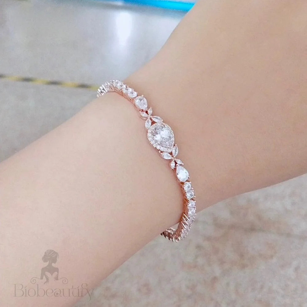 Cubic Zirconia Bridal Bracelet By Kendra In Silver And Rose Gold