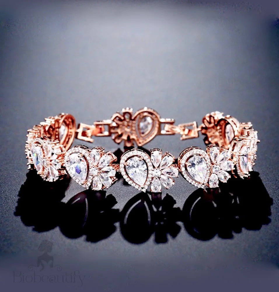 Cubic Zirconia Bridal Bracelet In Rose Gold And Silver