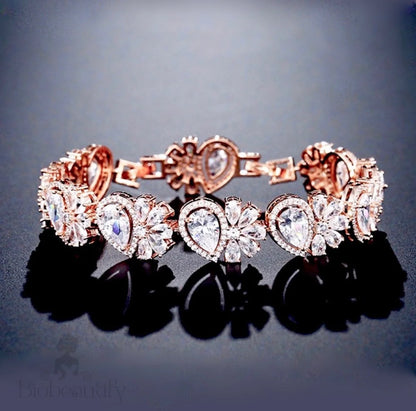 Cubic Zirconia Bridal Bracelet In Rose Gold And Silver - 7’’ Long