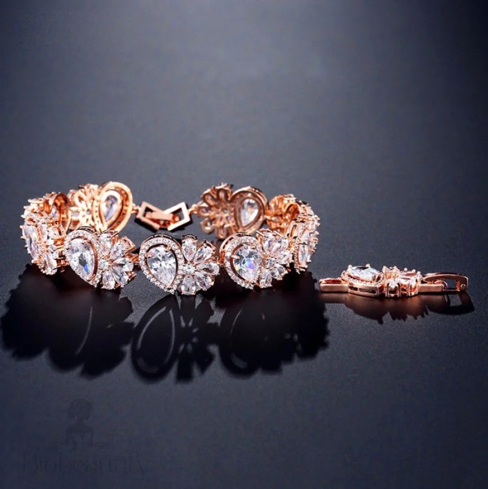 Wedding Jewelry - Cubic Zirconia Bridal Bracelet - Available in Rose Gold and Silver