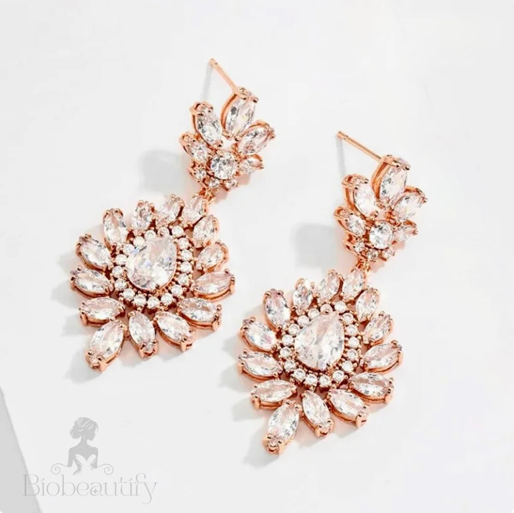 Cubic Zirconia Bridal Drop Earrings In Rose Gold And Silver - Kassie