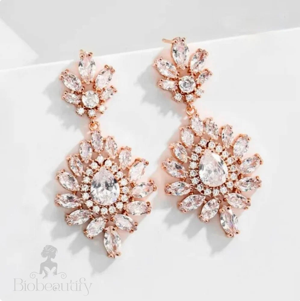 Wedding Jewelry - Cubic Zirconia Bridal Drop Earrings - Available in Rose Gold and Silver