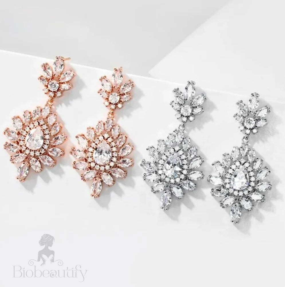 Cubic Zirconia Bridal Drop Earrings In Rose Gold And Silver - Kassie