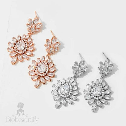 Cubic Zirconia Bridal Drop Earrings In Rose Gold And Silver - Kassie