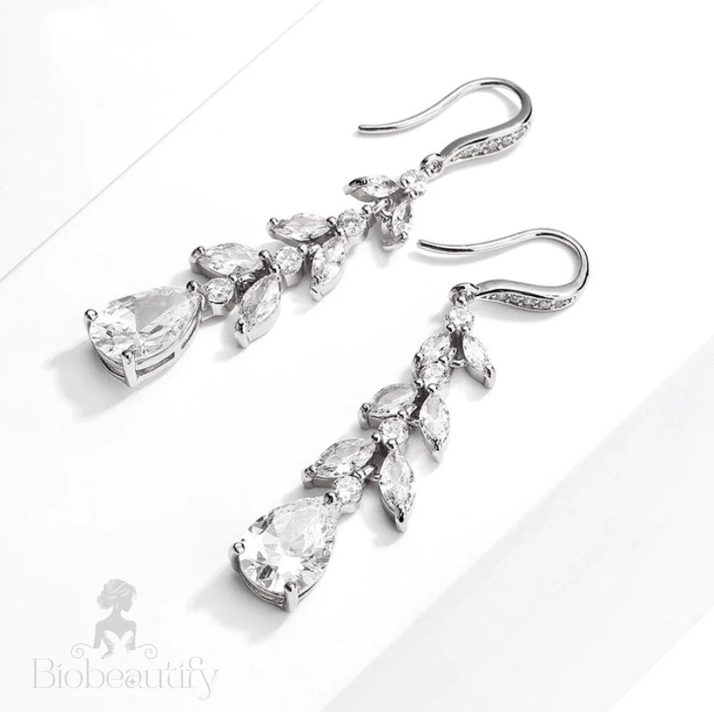 Cubic Zirconia Bridal Drop Earrings In Rose Gold And Silver - Marilee