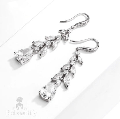 Cubic Zirconia Bridal Drop Earrings In Rose Gold And Silver - Marilee