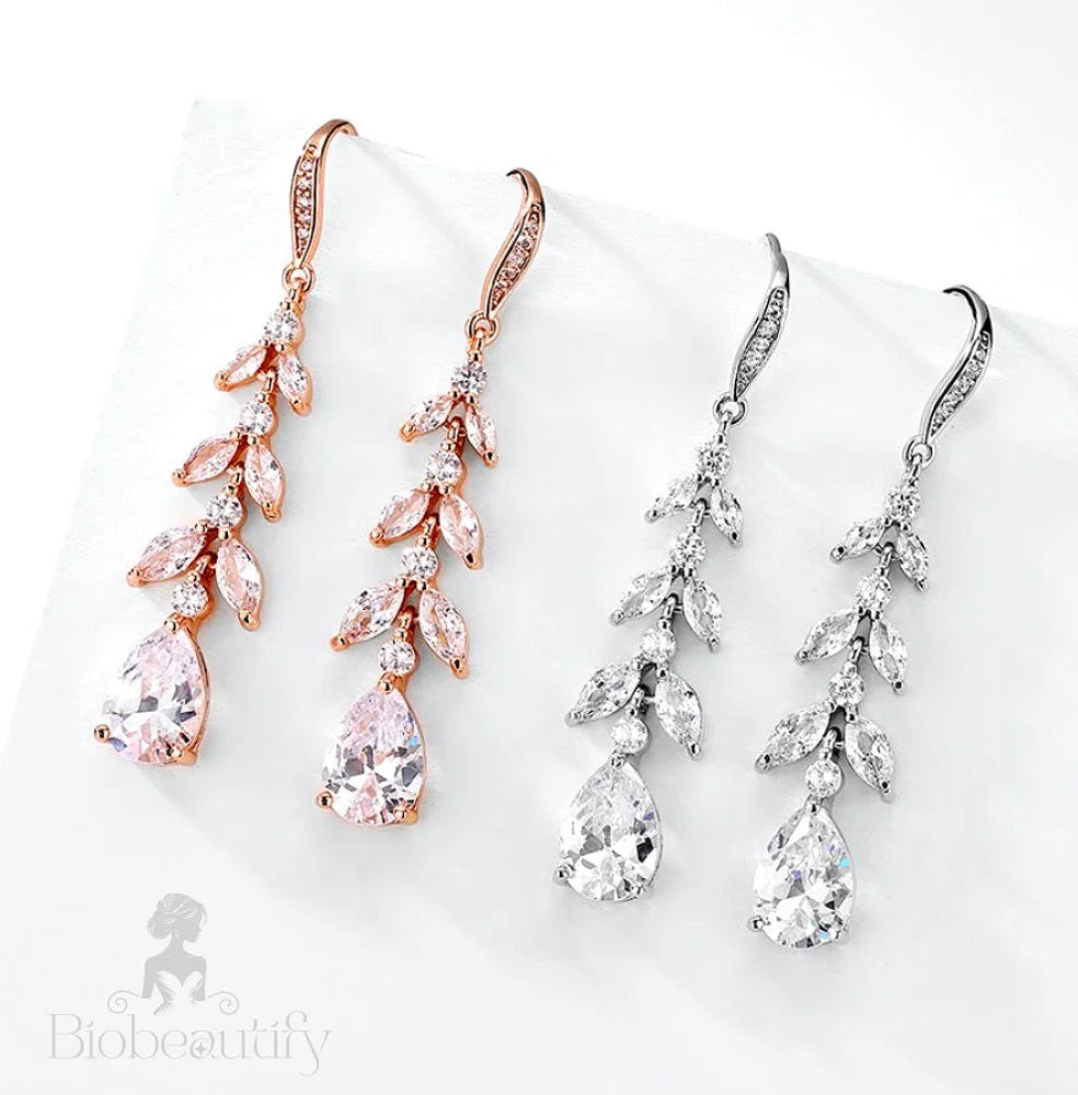 Cubic Zirconia Bridal Drop Earrings In Rose Gold And Silver - Marilee